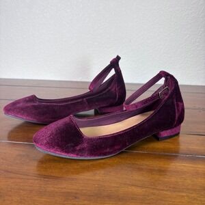 Gap Ankle Strap Flats Womens 9 Burgundy Velvet Pointed Toe Mary Jane Low Heel